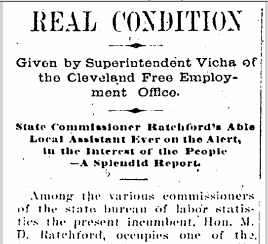 cleveland-gazette-newspaper-1215-1900-vicha-report Real Condition Given by Superintendent Vicha of the Cleveland Free Employment Office, Cleveland Gazette newspaper article 15 December 1900