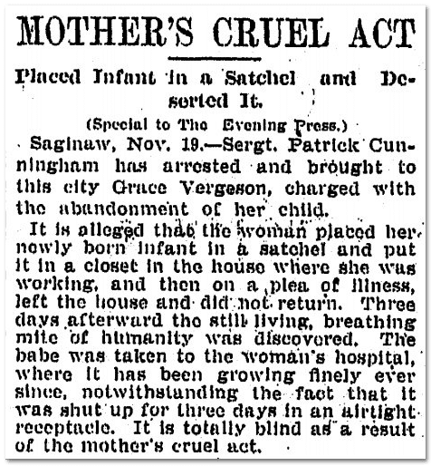 grand-rapids-press-newspaper-1119-1904-blind-baby-abandoned Mother's Cruel Act, Grand Rapids Press newspaper article 19 November 1904