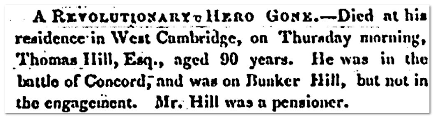 massachusetts-spy-newspaper-0715-1851-thomas-hill-obituary Thomas Hill Revolutionary War Hero Obituary - Massachusetts Spy Newspaper 1851