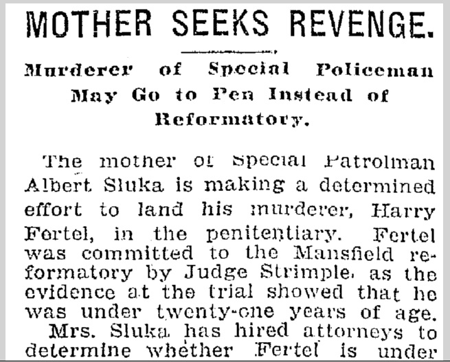 plain-dealer-newspaper-0515-1907-albert-sluka-mother's-revenge Mother Seeks Revenge, Plain Dealer newspaper article, 15 May 1907