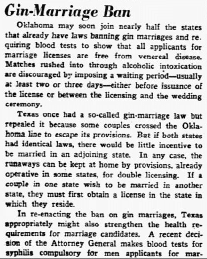 dallas-morning-news-newspaper-0130-1939-oklahoma-gin-marriage-law Gin-Marriage Ban, Dallas Morning News newspaper article 30 January 1939