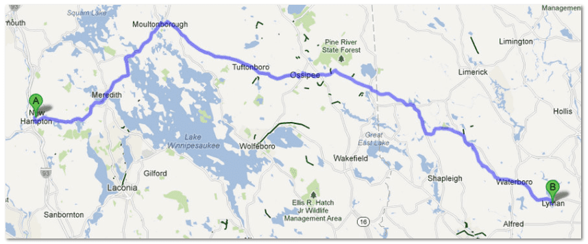 map-0925-2012-new-hampton-new-hampshire-lyman-maine map showing distance between New Hampton, New Hampshire, and Lyman, Maine