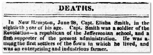 new-hampshire-patriot-newspaper-0707-1834-elisha-smith-obituary obituary for Captain Elisha Smith, New Hampshire Patriot newspaper article 7 July 1834