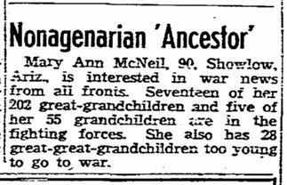 san-diego-union-newspaper-0604-1944-mary-ann-mcneil Nonagenarian 'Ancestor," San Diego Union newspaper article 4 June 1944
