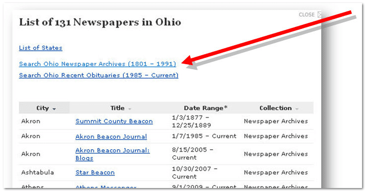 genealogybank-1106-2012-131-ohio-newspapers GenealogyBank landing page to access its 131 Ohio newspapers