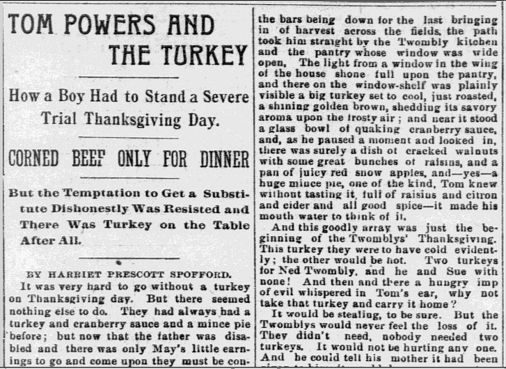 philadelphia-inquirer-newspaper-1122-1891-thanksgiving Tom Powers and the Turkey, Philadelphia Inquirer newspaper article 22 November 1891