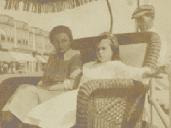 Photo: detail from a photograph of Ina Cottle Phillips, seated in the rear, “On the Boardwalk with the Wades”
