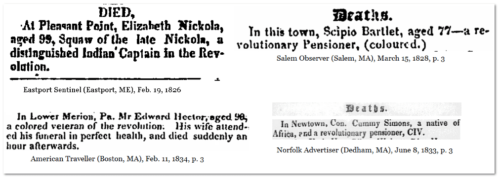 collage-0206-2013-revolutionary-war-obituaries collage of Revolutionary War-related death notices