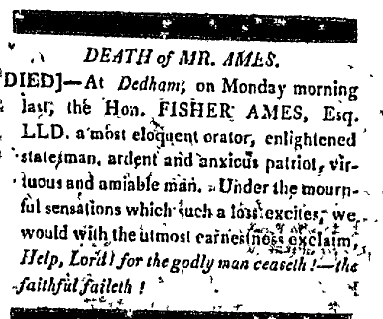 hampshire-federalist-newspaper-0707-1808-ames-obituary Fisher Ames obituary, Hampshire Federalist newspaper 7 July 1808