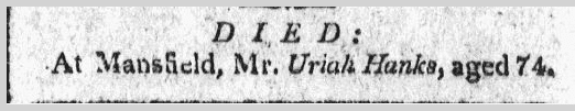 windham-herald-newspaper-0720-1809-uriah-hanks-death-notice Uriah Hanks death notice, Windham Herald newspaper 20 July 1809
