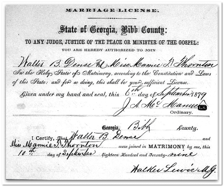 illustration-0322-2013-dense-thornton-marriage-certificate marriage certificate for Walter B. Dense and Mamie T. Thornton