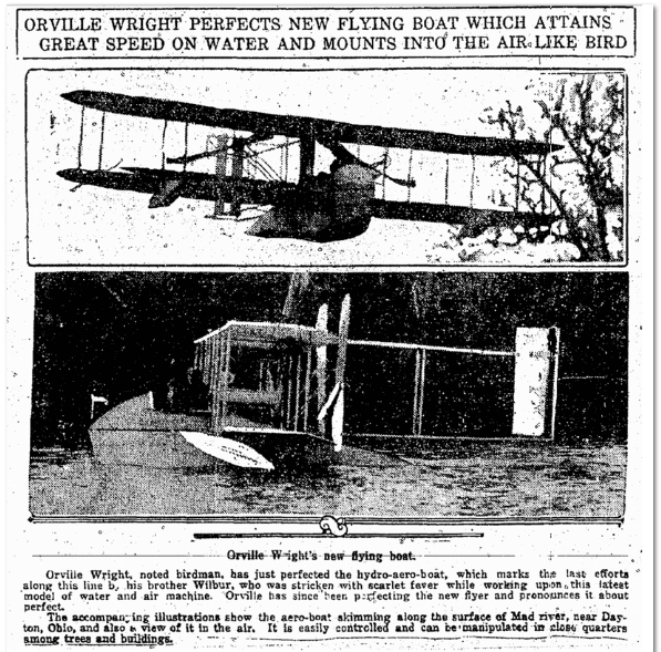evening-times-newspaper-1205-1913-orville-wright-flying-boat Orville Wright Perfects New Flying Boat, Evening Times newspaper article 5 December 1913