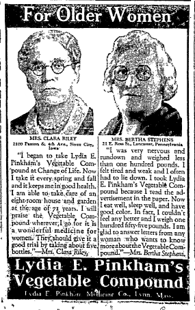 Dallas Morning News Newspaper Mrs. Pinkham Medicine Ad Older Women For Older Women - Lydia E. Pinkham's Vegetable Compound