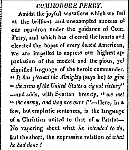 american-and-commercial-daily-advertiser-newspaper-0925-1813-perry-battle-lake-erie Commodore Perry, American and Commercial Daily Advertiser newspaper article 25 September 1813