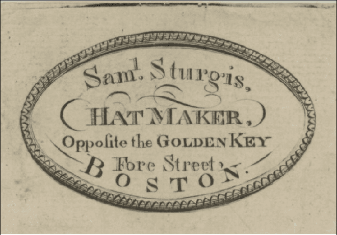 illustration-0909-2013-sam-sturgis-hatmaker-advertising_card Advertising card from 1790 for Sam Sturgis, hat maker
