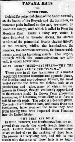 philadelphia-inquirer-newspaper-1016-1860-panama-hats Panama Hats, Philadelphia Inquirer newspaper article 16 October 1860