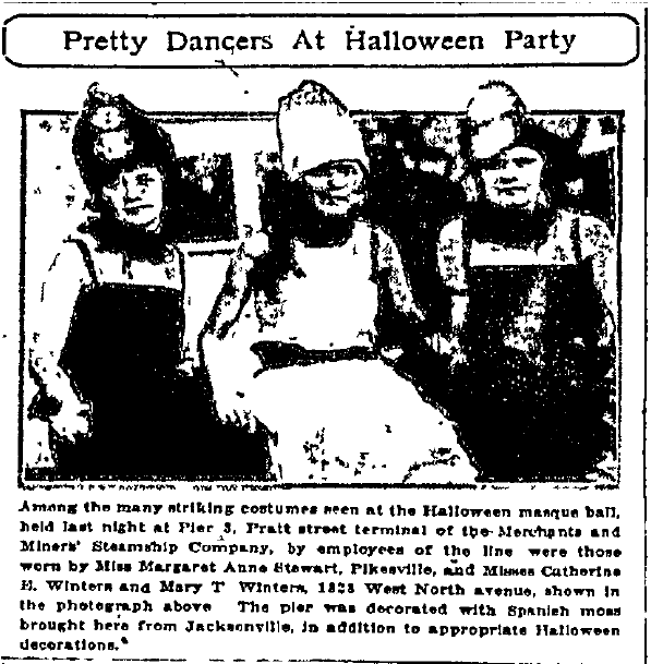 baltimore-american-newspaper-1029-1922-halloween-costumes Pretty Dancers at Halloween Party, Baltimore American newspaper article 29 October 1922
