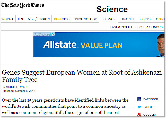 photo-1030-2013-new-york-times-ashkenazi-jews-dna-study Genes Suggest European Women at Root of Ashkenazi Family Tree, New York Times newspaper article 8 October 2013