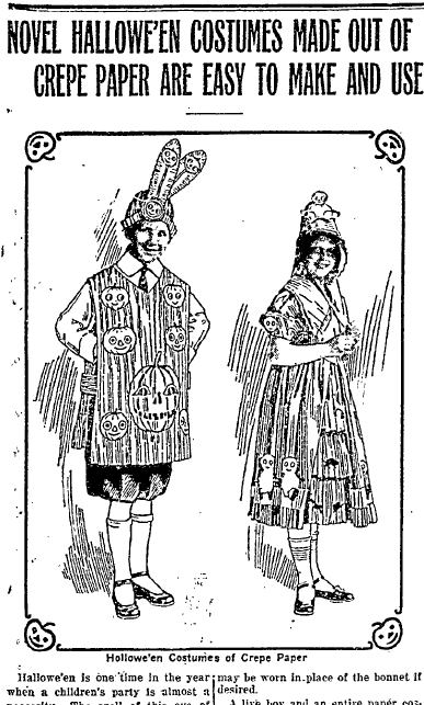 wyoming-state-tribune-newspaper-1009-1917-halloween Novel Hallowe'en Costumes Made Out of Crepe Paper Are Easy to Make and Use, Wyoming State Tribune newspaper article 9 October 1917
