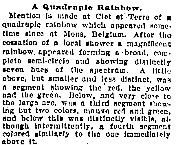 baltimore-american-newspaper-1225-1905-quadruple-rainbow A Quadruple Rainbow, Baltimore American newspaper article 25 December 1905