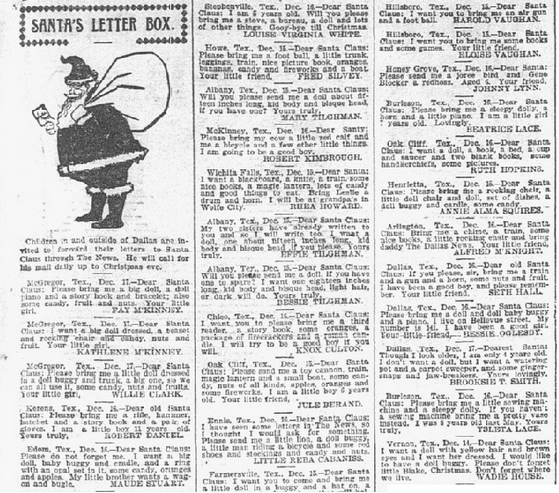 dallas-morning-news-newspaper-1218-1899-santa-claus-letters Santa's Letter Box, Dallas Morning News newspaper article 18 December 1899