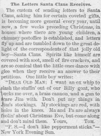 haverhill-bulletin-newspaper-0102-1888-santa-claus-letters The Letters Santa Claus Receives, Haverhill Bulletin newspaper article 2 January 1888