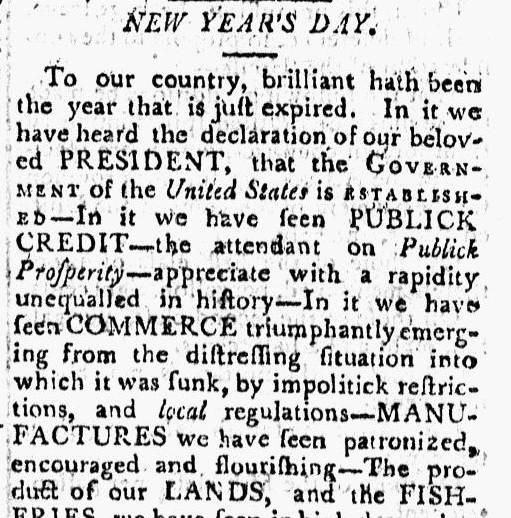 columbian-centinel-newspaper-0101-1791-new-year's-day New Year's Day, Columbian Centinel newspaper article 1 January 1791