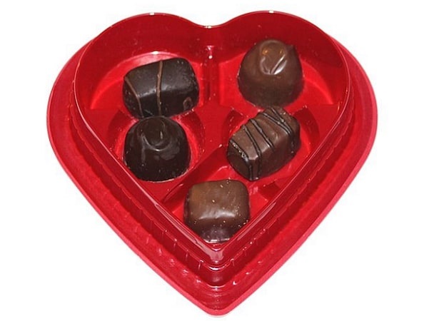 Photo: a heart-shaped box of chocolates for Valentine’s Day