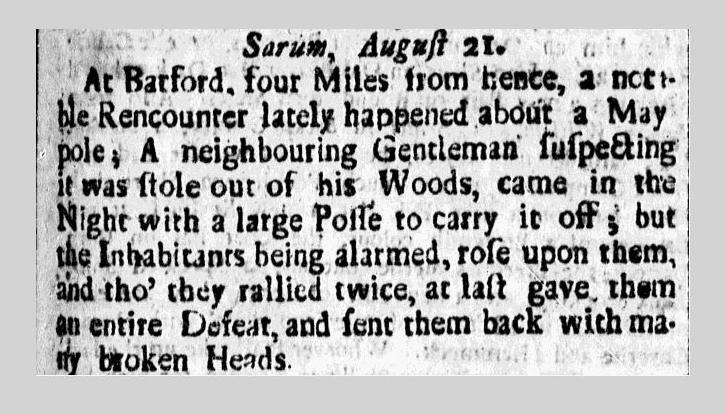 american-weekly-mercury-newspaper-1111-1725-may-pole-fight article about a dispute over a May pole, American Weekly Mercury newspaper article 11 November 1725