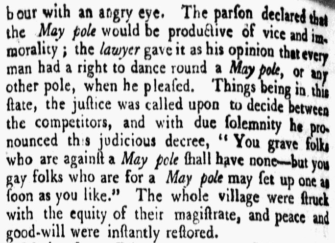 federal-gazette-newspaper-0219-1789-may-pole-dispute article about a dispute over a May pole, Federal Gazette newspaper article 19 February 1789