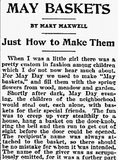 philadelphia-inquirer-newspaper-0429-1894-may-baskets May Baskets, Philadelphia Inquirer newspaper article 29 April 1894