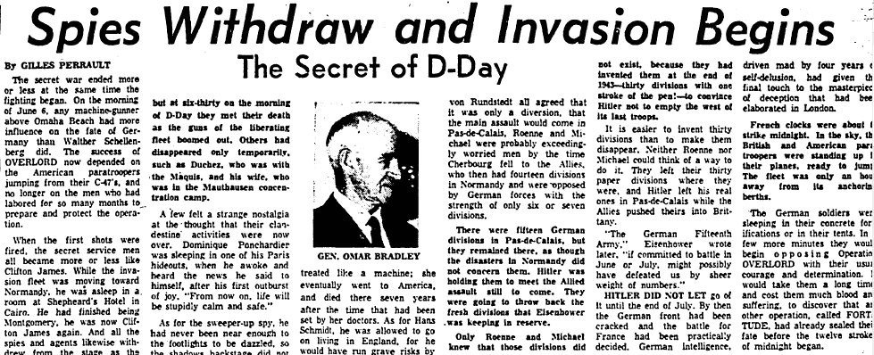 boston-herald-newspaper-1210-1965-wwii-operation-fortitude article about D-Day and the secret “Operation Fortitude” during WWII, Boston Herald newspaper article 10 December 1965
