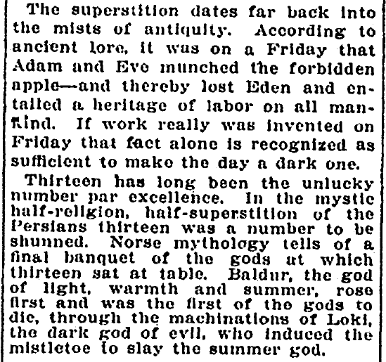 evening-star-newspaper-0913-1912-friday-the-13th article about Friday the 13th, Evening Star newspaper article 13 September 1912