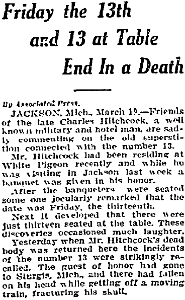 fort-worth-star-telegram-newspaper-0319-1908-friday-the-13th article about Friday the 13th, Fort Worth Star-Telegram newspaper article 19 March 1908