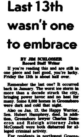 greensboro-record-newspaper-1013-1978-friday-the-13th article about Friday the 13th, Greensboro Record newspaper article 13 October 1978