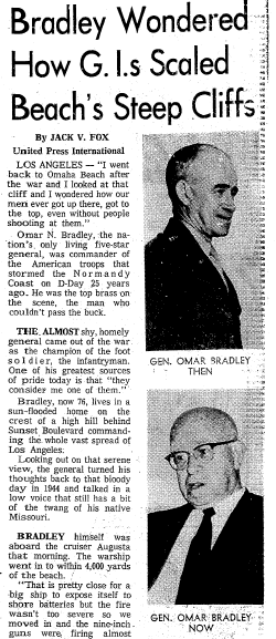 seattle-daily-times-newspaper-0601-1969-d-day-omar-bradley article about WWII's D-Day and General Omar Bradley, Seattle Daily Times newspaper article 1 June 1969