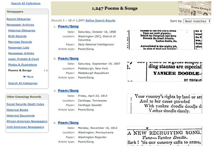 genealogybank-0724-2014-yankee-doodle-search-results search results for "Yankee Doodle" in GenealogyBank