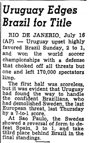oregonian-newspaper-0717-1950-world-cup-uruguay-brazil Uruguay Edges Brazil for Title, Oregonian newspaper article 17 July 1950