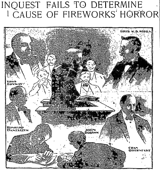 philadelphia-inquirer-newspaper-0703-1904-fireworks-factory-explosion Inquest Fails to Determine Cause of Fireworks Horror, Philadelphia Inquirer newspaper article 3 July 1904