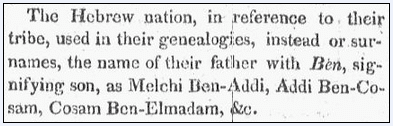rhode-island-american-newspaper-1104-1823-surnames-origins-hebrew-nation article about Jewish surnames, Rhode-Island American newspaper article 4 November 1823