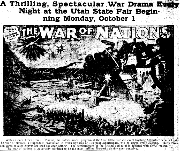 salt-lake-telegram-newspaper-0927-1917-fireworks-utah-state-fair fireworks ad for the Utah State Fair, Salt Lake Telegram newspaper advertisement 27 September 1917