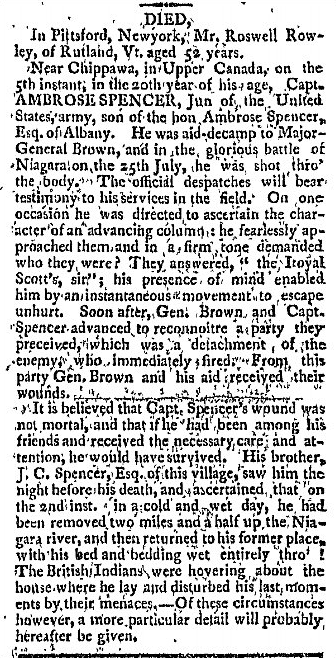 green-mountain-farmer-newspaper-0830-1814-ambrose-spencer-obituary obituary for Ambrose Spencer, Green Mountain Farmer newspaper article 30 August 1814