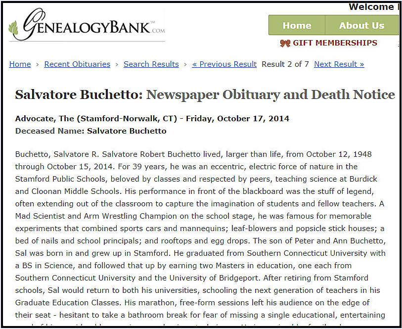 advocate-newspaper-1017-2014-salvatore-buchetto-obituary obituary for Salvatore Buchetto, Advocate newspaper article 17 October 2014
