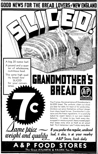 boston-herald-newspaper-1028-1931-sliced-bread-ad ad for sliced bread, Boston Herald newspaper advertisement 28 October 1931