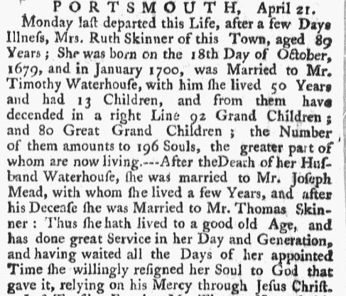 boston-post-boy-newspaper-0424-1769-ruth-skinner-obituary obituary for Ruth Skinner, Boston Post-Boy newspaper article 24 April 1769