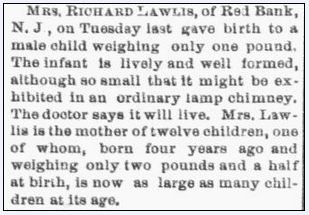columbus-daily-enquirer-newspaper-0213-1884-mrs.-richard-lawlis article about Mrs. Richard Lawlis giving birth to a premature baby, Columbus Daily Enquirer newspaper article 13 February 1884