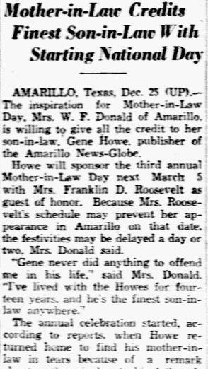 dallas-morning-news-newspaper-1226-1937-mother-in-law-day article about Mother-in-Law Day, Dallas Morning News newspaper article 26 December 1937