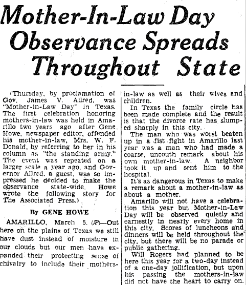 heraldo-de-brownsville-newspaper-0305-1936-mother-in-law-day article about Mother-in-Law Day, Heraldo de Brownsville newspaper article 5 March 1936