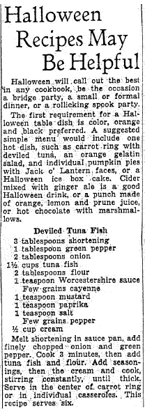 oregonian-newspaper-1026-1935-halloween-recipes Halloween Recipes May Be Helpful, Oregonian newspaper article 26 October 1935