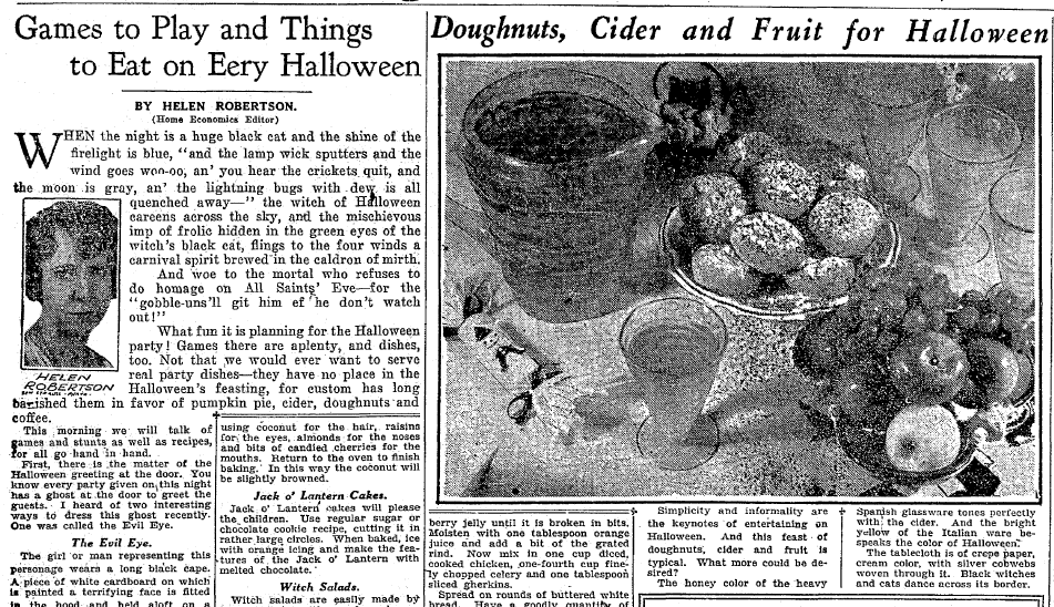 plain-dealer-newspaper-1026-1930-halloween-recipes Halloween recipes, Plain Dealer newspaper article 26 October 1930